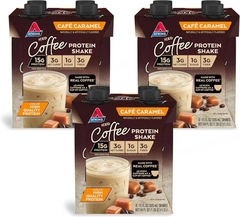 Photo 1 of Atkins Café Caramel Iced Coffee Protein Shake, 15g Protein, Low Glycemic, 3g Net Carb, 1g Sugar, Keto Friendly, 12 Count
EXP 07.05.2025