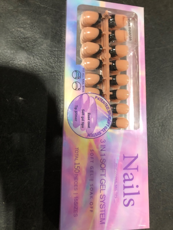 Photo 1 of Soft Gel Nail Tips Square Short French Tip Press on Nails 150PCS 15 Sizes Fake Nails Black Acrylic Nail Tips Kit Glue on Nails X-Coat False Nail Tips for Women
