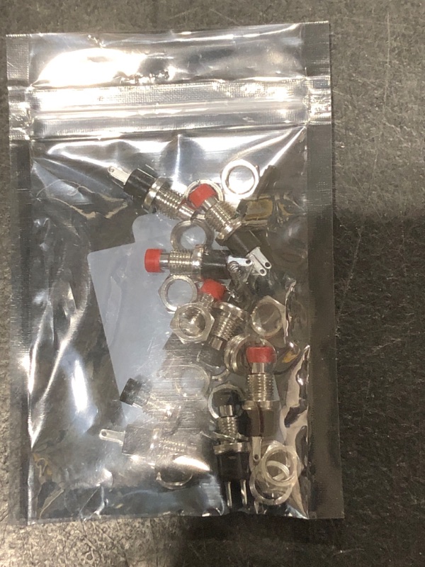 Photo 1 of DIYhz Momentary Push Button Switch, 1A 250VAC SPST Mini Pushbutton Switches Normal Closed(NC) Black & Red Cap - 10pcs