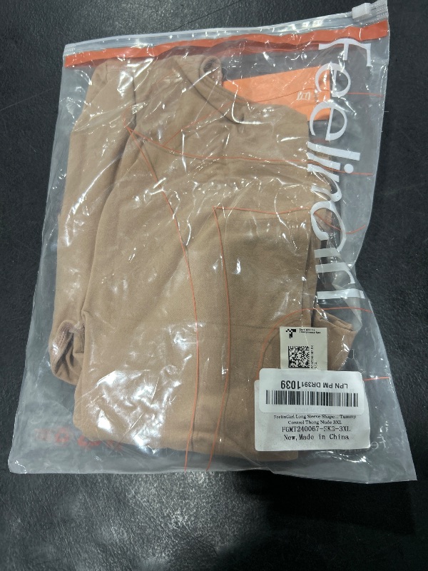 Photo 1 of FeelinGirl Plus Size Slimming Bodysuit for Women Tummy Control Long Sleeve Seamless Body Suits Thong Chestnut Brown 3XL