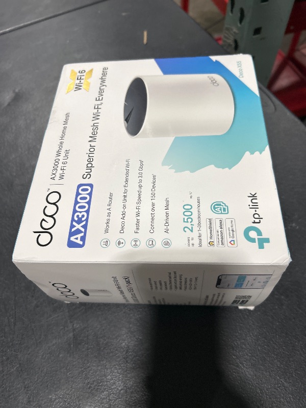 Photo 1 of TP-Link Deco AX3000 WiFi 6 Mesh System Deco X55- Covers up to 2500 Sq.Ft., Replaces Wireless Router and Extender, 3 Gigabit Ports, Supports Ethernet Backhaul(1-Pack)