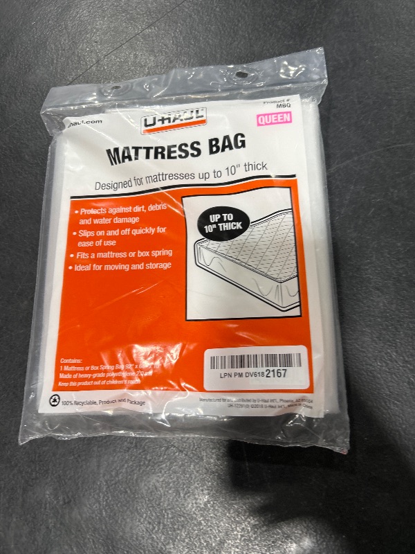 Photo 1 of U-Haul Standard Queen Mattress Bag – Moving & Storage Cover for Mattress or Box Spring – 92" x 60" x 10"