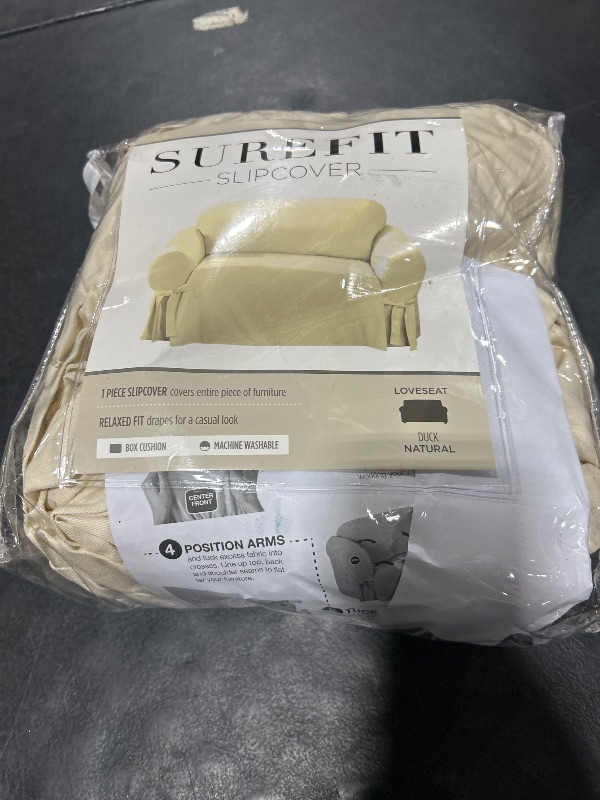 Photo 1 of SureFit Duck Cotton Loveseat Box Cushion Slipcover - One Piece Slipcover, Relaxed Woven Fit, 100% Cotton, Machine Washable