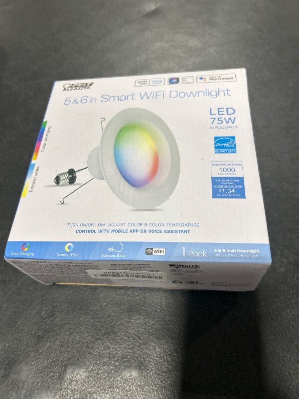 Photo 1 of Feit Electric Smart Recessed Downlights, 5-6 Inch, Wi-Fi LED, Dimmable Color-Changing, 1000 Lumens, 11.1W (75W Equivalent), Voice & App Control, Daylight to Soft White, 50,000 Hour Lifespan