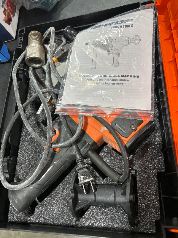 Photo 1 of BHTOP Diamond Core Drilling Machine, 4 inch Handheld Wet Concrete Core Drill Rig, 1350/2350RPM Two Speed & 1-1/4" Thread & 2 Bubble Levels, 3-4" Drilling Diameter for Concrete Brick Block Stone