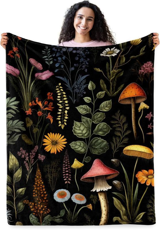 Photo 1 of Mushroom Flower Gift Toys for Boys and Girls - Perfect for Christmas Birthdays Valentine's Day Easter Blanket for Kids Ages 1-14 Years Old Child or Teen Decorative Fleece Throw Blanket 50"x60"

