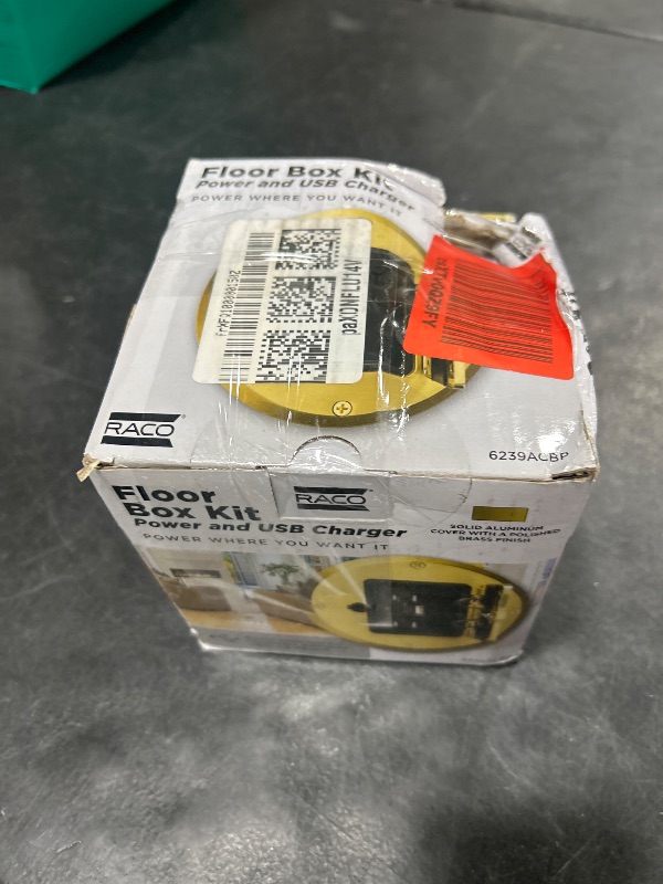 Photo 1 of RACO Floor Box Kit 6239ACBP Brass 15A/125V Duplex Receptacle Outlet with USB Ports, Single Gang Electrical Box for Wood Sub-Floor with 3.1A/5V Type A and C USB Outlet Receptacles for Home Improvement