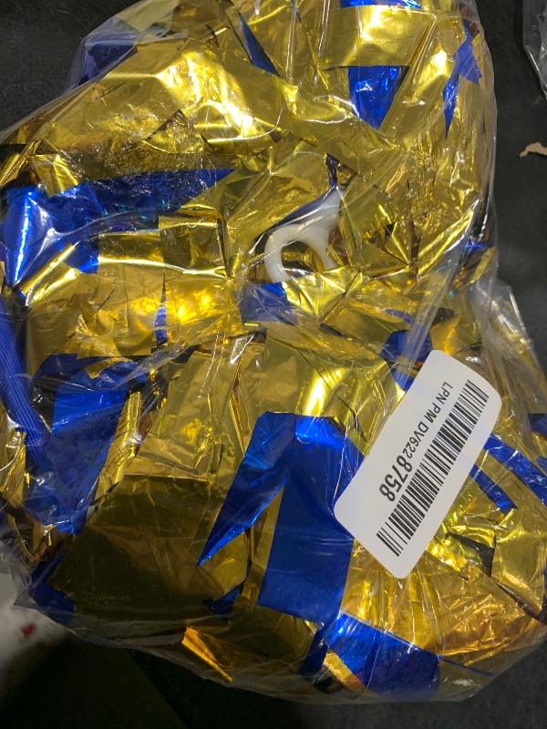 Photo 1 of Hanaive 3 Pcs Cheerleading Pom Poms and Large Cheerleader Hair Bow Metallic Cheer Supplies for Team Spirit Sports Dance Cheering(Blue Mixed Gold,Classic Style)