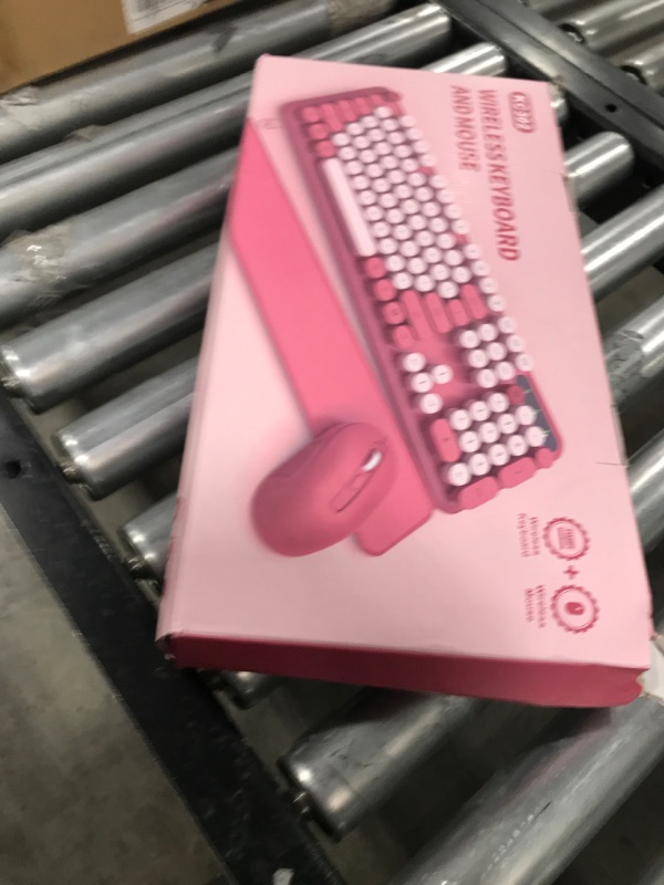 Photo 1 of Wireless Keyboard and Mouse Combo - Round Keycaps, Full-Size Retro Typewriter Keyboard with Detachable Wrist Rest, Sleep Mode & Tilt Legs, 2.4GHz Cordless Connection for Mac/Windows/PC (Hot Pink)