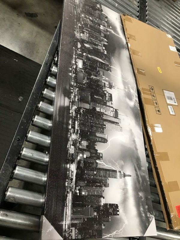 Photo 1 of RyounoArt New York City Canvas Wall Art NYC Skyline Picture Painting Large Manhattan Cityspcape Lightning Artwork Prints for Living Room Bedroom Wall Decor 20"x55" Black White