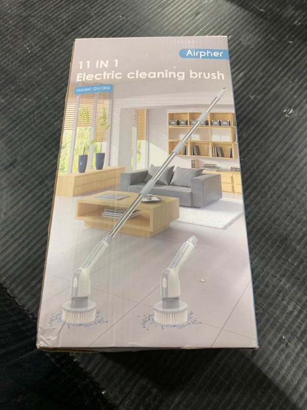 Photo 1 of Airpher Electric Spin Scrubber, 2024 Upgraded IPX8 Cordless Cleaning Brush with 9 Replaceable Brush Heads, Detachable as Short Handle, Shower Cleaning Scrubber for Bathroom Tub (Gray)