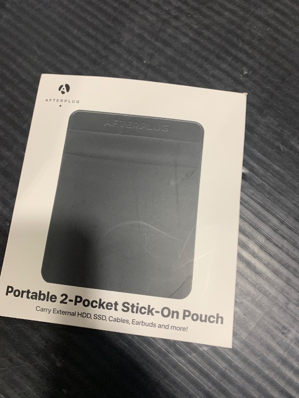 Photo 1 of Afterplug 2-Pocket Adhesive Pouch for Laptop, Compatible with External 2.5" HDD, SSD, Magic Mouse, USB Cable and More - Black