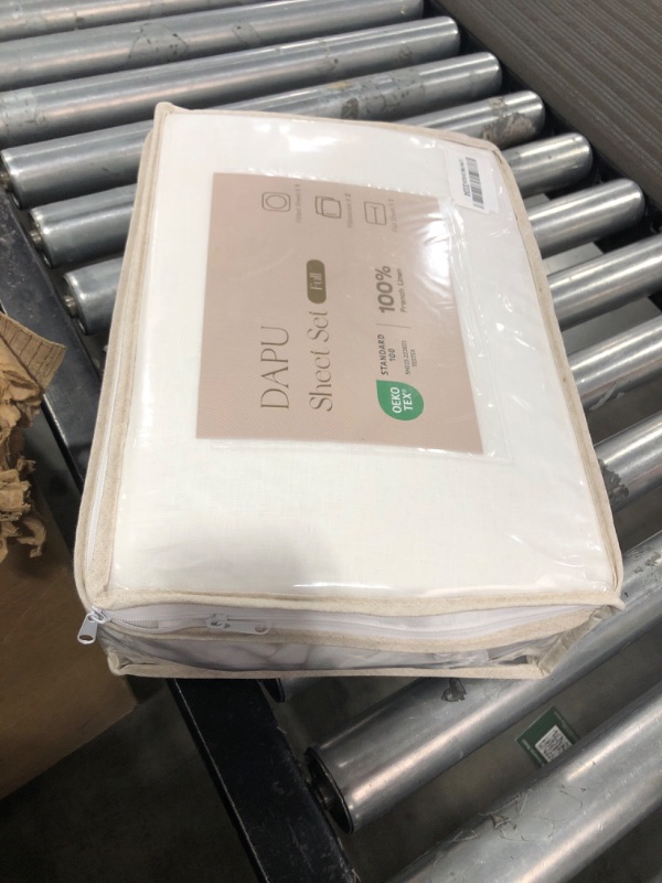 Photo 1 of DAPU Pure Linen Sheets Set, 100% French Linen from Normandy, Breathable and Durable for Hot Sleepers, 4 Pcs Set - 1 Flat Sheet, 1 Fitted Sheet, 2 Pillowcases (White, Full)
