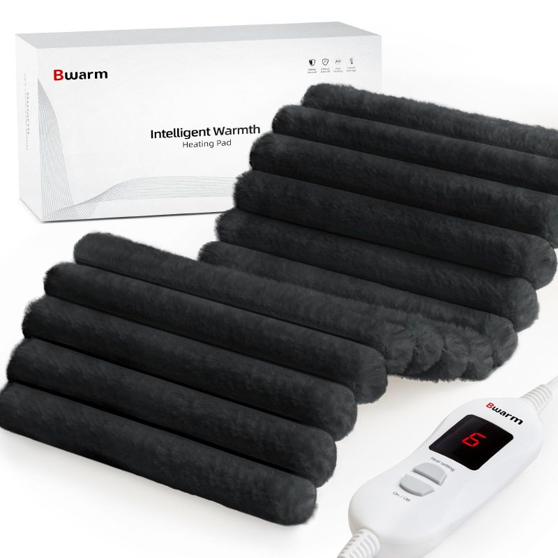 Photo 1 of Bwarm Electric Heating Pads for Cramps Shoulder Knee Heated Pad for Back Neck Hot Pad for Arms and Legs Fast Heating with 6 Heating Levels 2 Hours Auto-Off Christmas Gifts for Women (Black, 12''×24'')