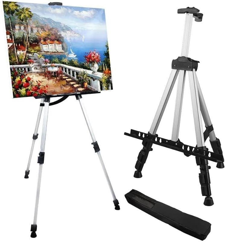 Photo 1 of Art Painting Artist Easel Stand,Display Sign,Aluminum Metal Tripod Adjustable portable Easels for Painting Canvases Height From 17 To 66 Inch,Carry Bag For...