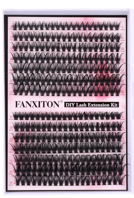 Photo 1 of FANXITON DIY Lash Extension Kit Volume Lash Clusters 40D+50D D Curvature Individual Lashes Lash Clusters Kit Thick Eyelash Extension Kit 280 pcs Thin Band Cluster Lashes Lash Bond and Seal Tweezers