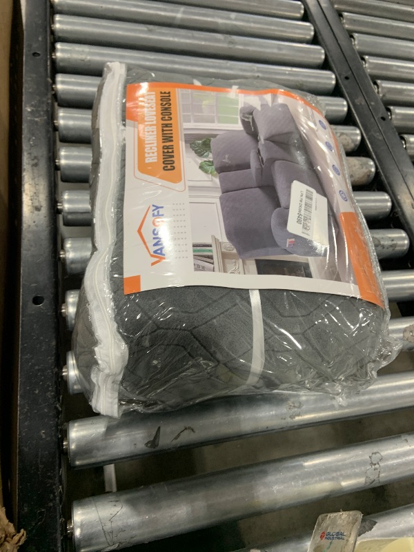Photo 1 of VANSOFY Recliner Loveseat Cover with Middle Console Stretch Reclining Sofa Slipcover for 2 Seat Jacquard Reclining Couch Sofa Covers Furniture Protector with Elastic Straps Bottom (Dark Gray)