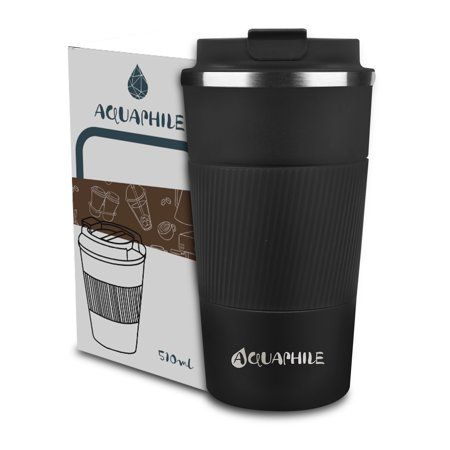 Photo 1 of Aquaphile Vacuum Insulated Coffee Travel Mug Double Walled Reusable Tumbler Cups Black 17 Fluid Ounces