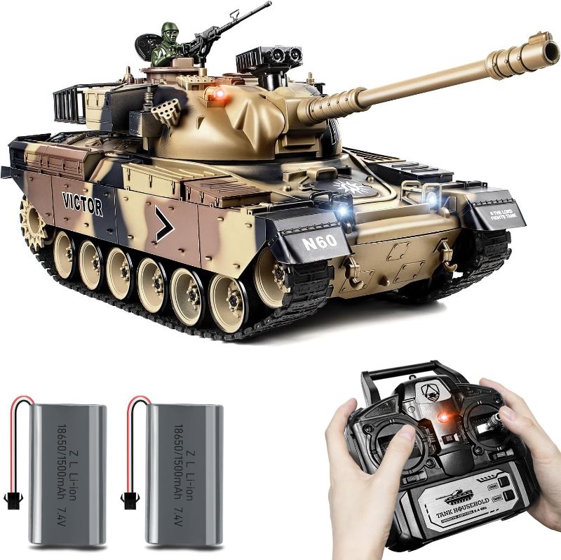 Photo 1 of 1:18 RC Tank, 2.4Ghz US M60 Remote Control Tank Model Toys, Battle Army Toy Tank with Recoil Smoke, Sound and Lights, Military RC Vehicle for Adults and Kids That Shoots BBS and Water Bombs
