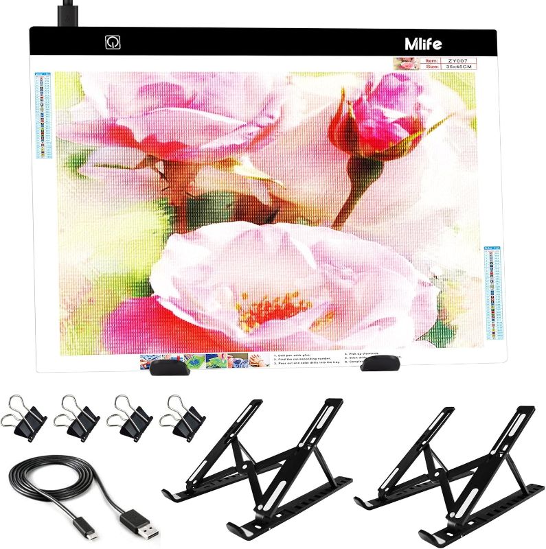Photo 1 of Mlife A2 LED Light Pad for Diamond Art Painting Kits, Diamond Art Light Board, USB Powered Tracing Light Board Diamond Art Accessories for Drawing, Sketching, Animation with Stand & 4 Fasten Clips
