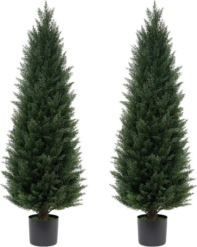 Photo 1 of 4FT Artificial Cedar Topiary Trees UV Resistant Potted Plant Set of 2 Faux Pine Trees Fake Shrubs Artificial Plants for Front Porch Garden Indoor Outdoor
