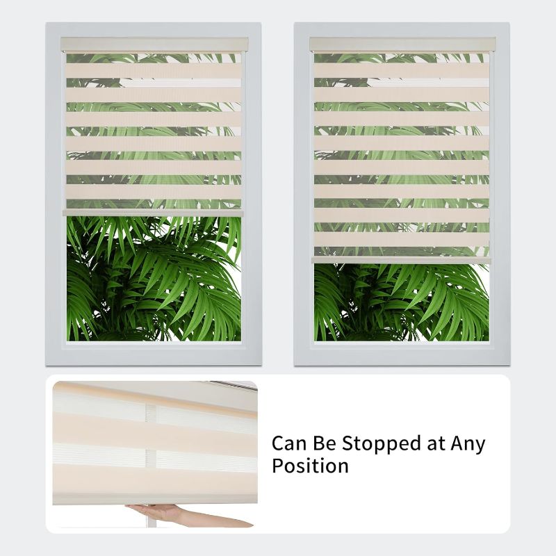 Photo 1 of Joydeco Cordless Zebra Blinds for Windows, Dual Layer Light Control Window Blinds with Light-Proof Aluminum Cover, Free-Stop Roller Shades for Home & Office (Beige,33" W x 75" H)
