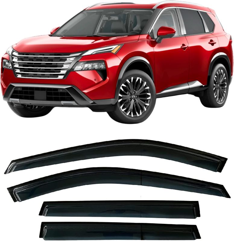 Photo 1 of 2021-2025 Tape-On Rain Guards for Nissan Rogue Side Window Visor Deflectors S SV SL Platinum Tinted Vent Shade Protectors 2022 2023 2024
