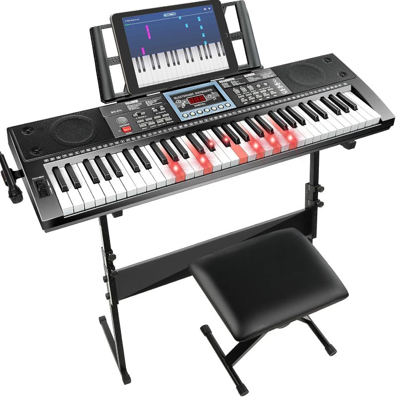 Photo 1 of 61 Key Keyboard Piano for Beginners with Stand Bench, Lighted Keys in Follow Mode, 70 Demos, 200 Tones/Rhythms, Pitch Bend, Metronome, Sustain, Sync, Chord, Dual Key, Key Drum, Program
