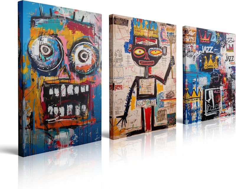 Photo 1 of banksy wall art 3 piece wall decor set for teen boy room, gamer room decor for boys, colorful abstract graffiti artwork Ready To Hang (12"x16"x3)
