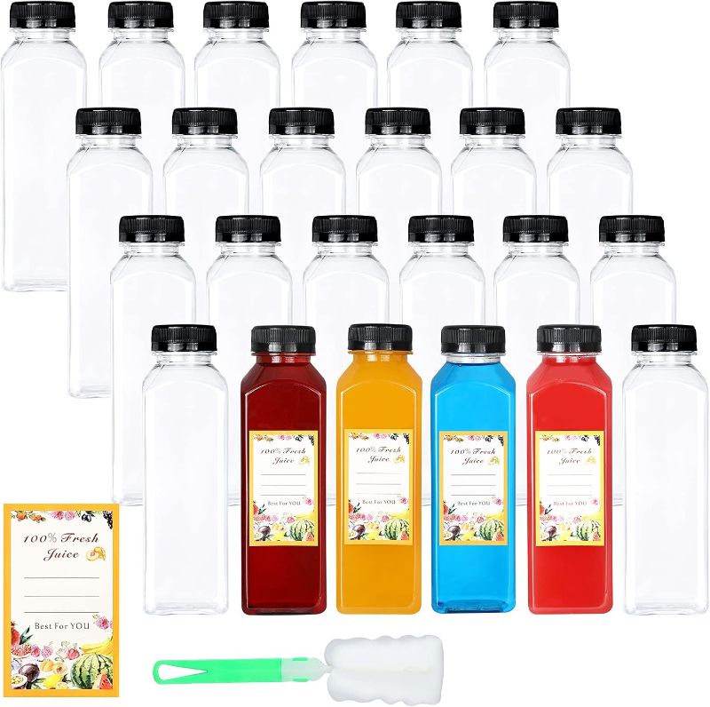 Photo 1 of 24Pcs12oz Empty Juice Bottles with Caps, Premium Reusable Plastic Bottles Juice Container Transparent Black Leak-proof Lids for Drink Juice Smoothie Milk Beverages Water
