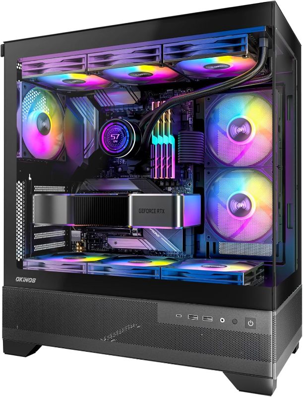 Photo 1 of Aqua 7, Pre-Installed 6 × 120mm PWM ARGB Fan, ATX Mid Tower PC Case, Computer case with Panoramic View Tempered Glass Front & Side Panel, Type C Port, Gaming PC Case, Black
