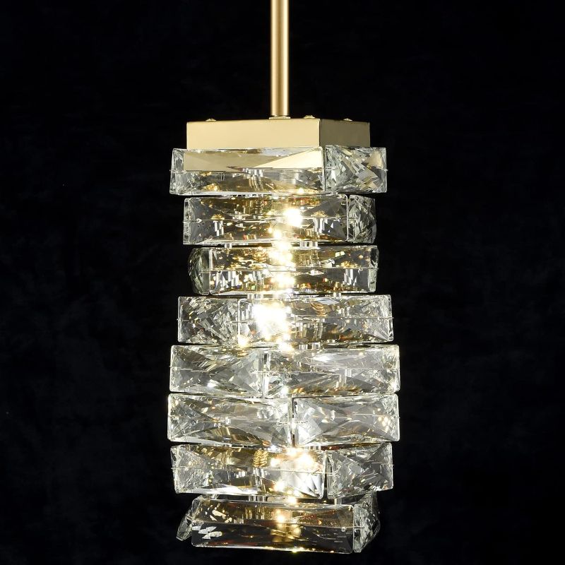 Photo 1 of Modern Crystal Pendant Light Gold Pendant Lighting for Kitchen Island LED Rod-Hung Mini Pendant Lights Bathroom, 8W, 4000K, NOT Dimmable
