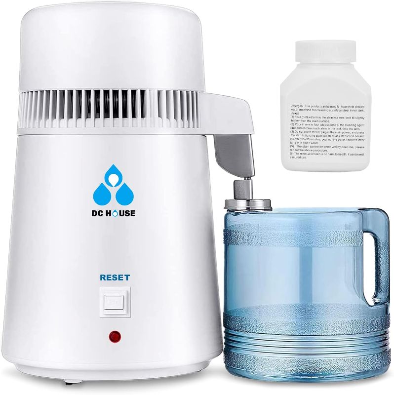 Photo 1 of DC HOUSE 1 Gallon Water Distiller Machine, 750W 4L Pure Distilled Water Maker Machine for Home Countertop Table Desktop, Drinking Purifier for Home Kitchen CPAP Hmidifiers with Pastic Container
