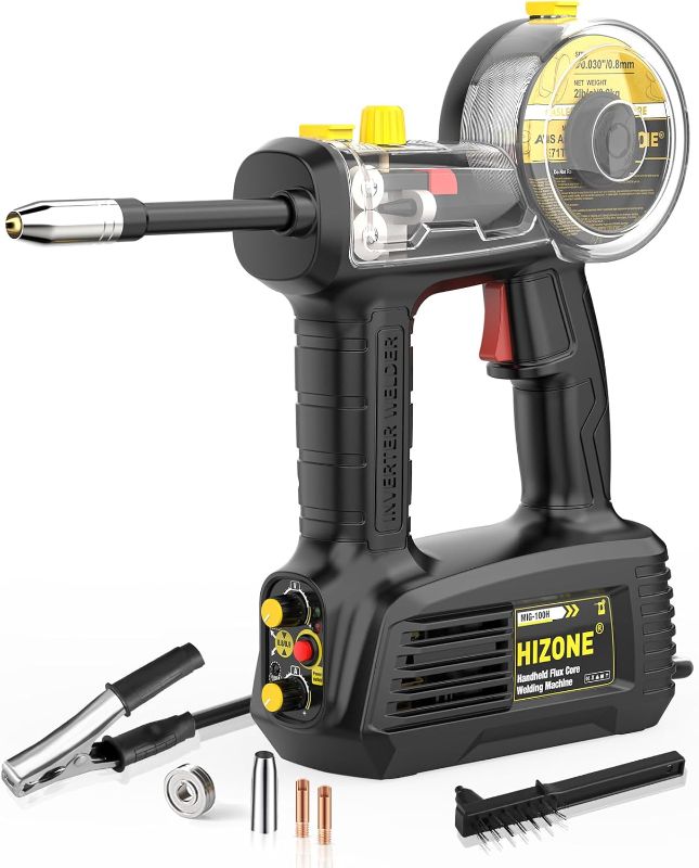 Photo 1 of Hand Held MIG Welder Machine 110V, HIZONE 100A Flux Core Portable Welding Machine, Handheld Gasless Inverter Wire Feed Welding Equipment
