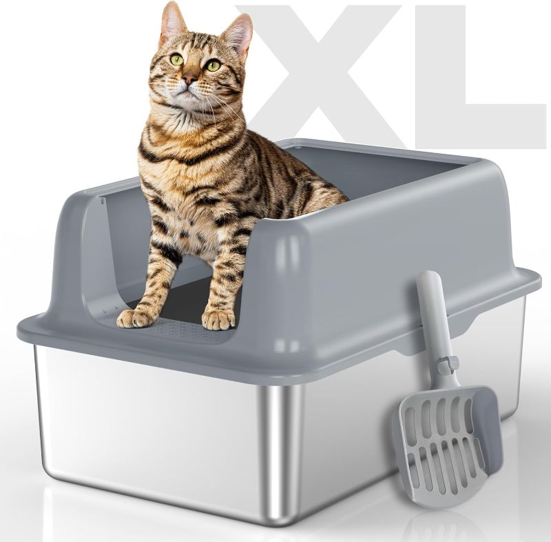 Photo 1 of Stainless Steel Cat Litter Box: Voluas XL Large Metal Litter Box High Sided, Never Absorbs Odors, Anti-Urine Leakage, Easy Cleaning
