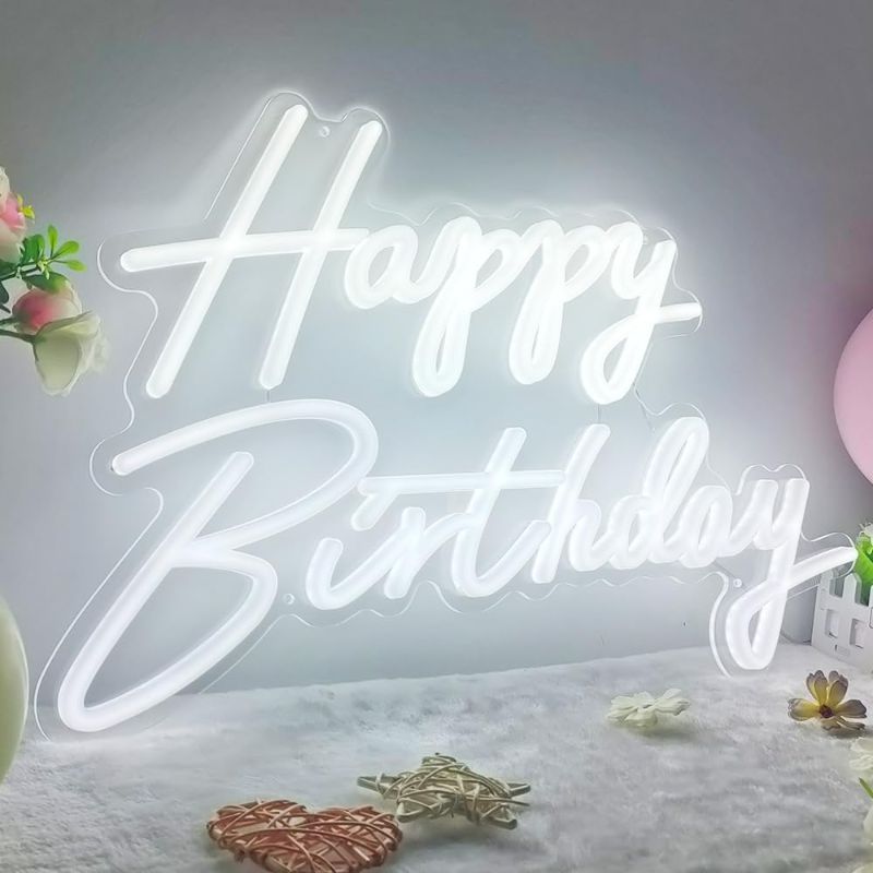 Photo 1 of Happy Birthday Neon Sign for All Partys, Large Size-23 x 14inch, Led Neon Signs With Dimmable Switch for Wall Decor, Photo Backdrop (Power by USB)-by Colysor
