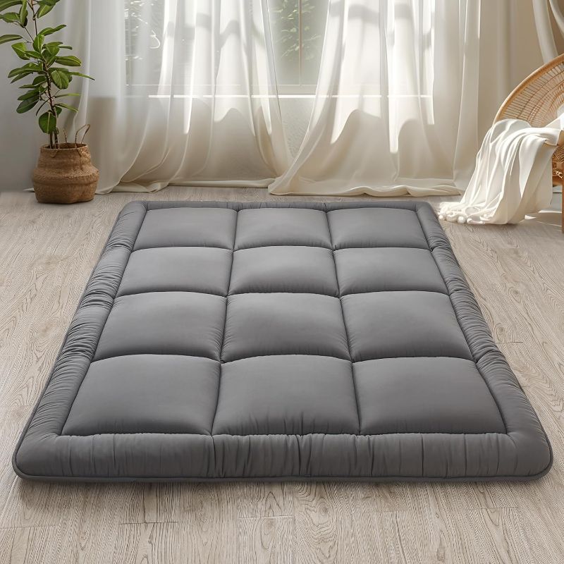 Photo 1 of WhatsBedding Japanese Floor Mattress Futon Mattress 3" Grey Tatami Mat Shredded Memory Foam Filled Sleeping Pad, Foldable & Portable Roll Up Lounger Camping Bed for Kids and Adult,Twin Size 39"x 80"
