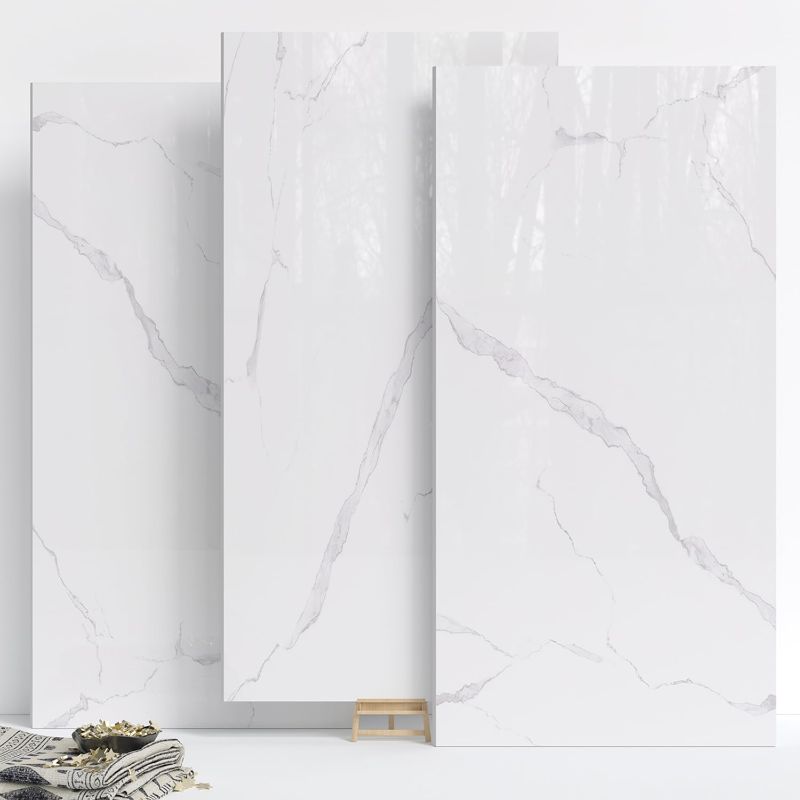 Photo 1 of 9- Pack Peel and Stick Marble Wall Panels - Cloud White 12" x 24" PVC Waterproof Shower Tiles, Self-Adhesive Backsplash for Bathroom, Kitchen & Living Room Decor
