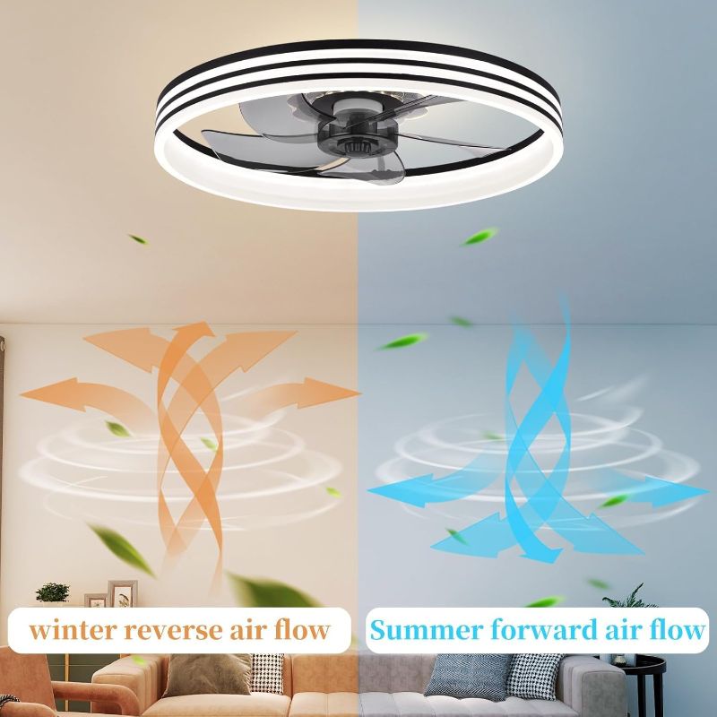 Photo 1 of 20‘’ Ceiling Fans with Lights, Low Profile Ceiling Fan with Light, Flush Mount Ceiling Fan with Light, 6 Speeds, Dimmable, App/Remote Control, Quiet Fan with Light for Bedroom, F118 Black
