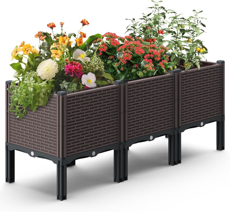 Photo 1 of 47x15x19in Raised Garden Beds Outdoor, Polypropylene Elevated Planter Boxes Outdoor for Vegetables, Flowers, Herbs, Garden Box with Drain Outlet, Heat and Frost Resistance Planters, 330lb Capacity
