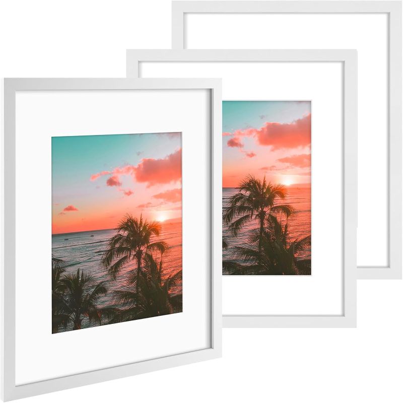 Photo 1 of  16x20 Picture Frames Set of 3, with Mat for 11x14 or 16x20 without Mat, Engineered Wood Photo Frames with Plexiglass, Wall Mounting (White)