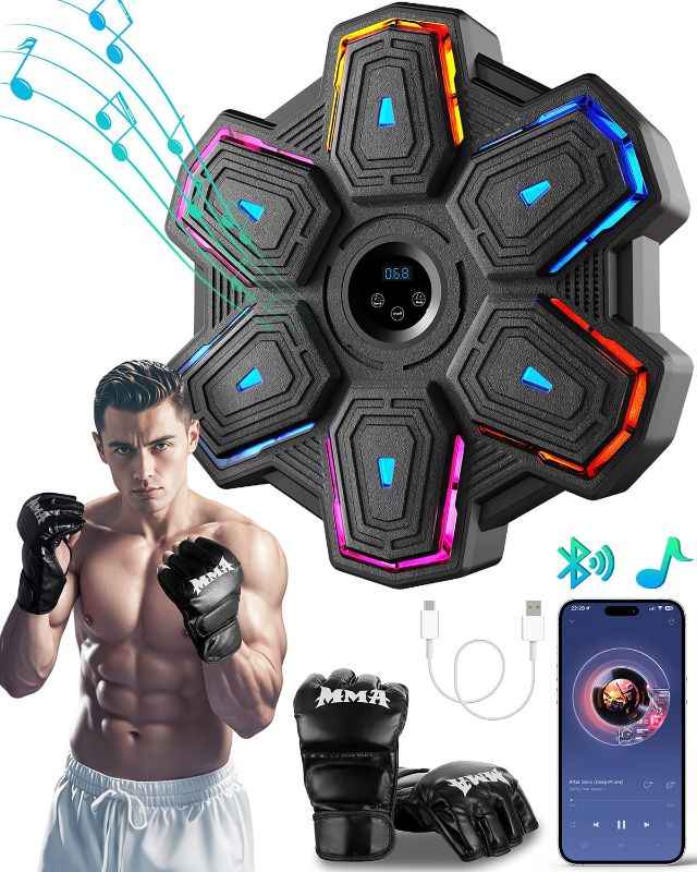 Photo 1 of Prorobust Music Boxing Machine with Gloves, Smart Bluetooth Wall Mounted Music Boxing Trainer, LED Boxing Target Workout Equipment for Home, Office, Gym