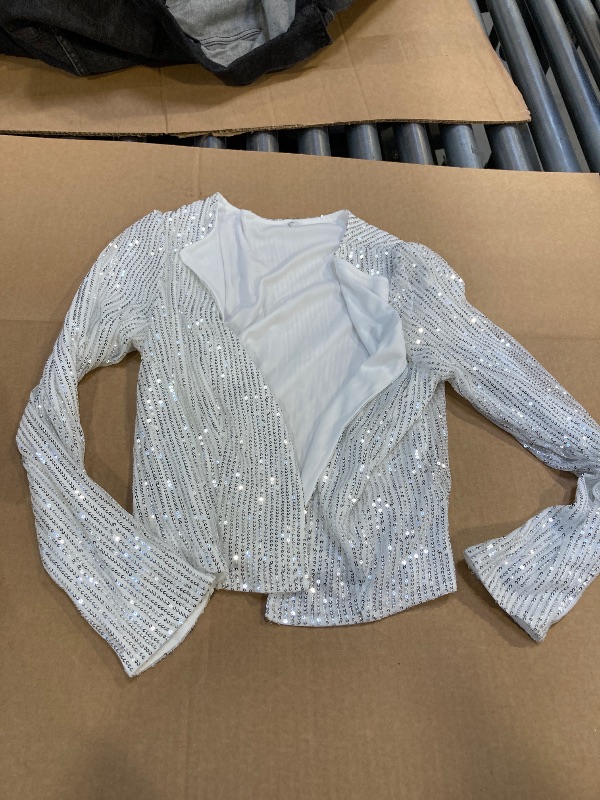 Photo 1 of  Women Casual Open Front Sequin Jackets Cardigan Glitter Long Sleeve Short Coats Crop Blazer SIZE SMALL 