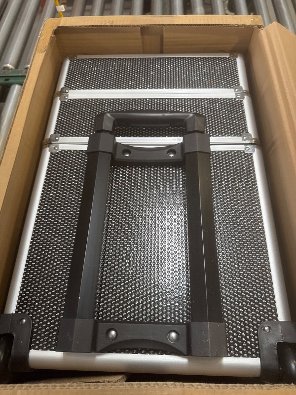 Photo 1 of OUDMAY Makeup Case - 4 in 1 Professional Cosmetics Rolling Train Organizer with Aluminum Frame and Folding Trays Black Diamonds

