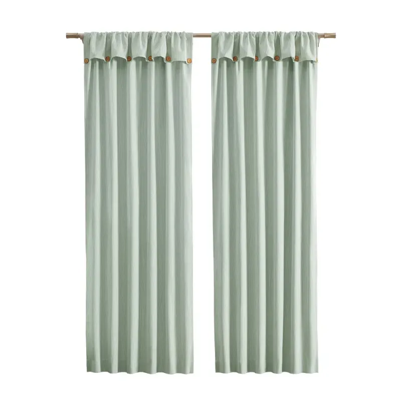 Photo 1 of Ecologee Jack 100% Blackout Rod Pocket Back Tab Single Curtain Panel with attached Valance with Buttons, Sage, 38" W x 84" L