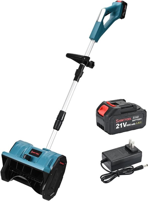 Photo 1 of 21v Snow Blower Cordless, Snow Shovel Has Battery Capacity Display Function with 4.0 Ah Battery, 12in Width & 4in Depth Electric Snow Blower with Directional Plate by Shintyool
