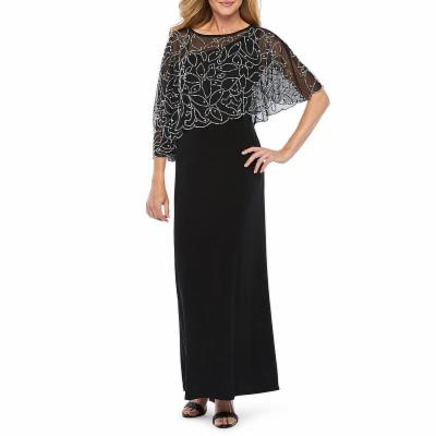 Photo 1 of Msk Women's Boat-Neck Embellished-Cape Jersey-Knit Gown - Black

