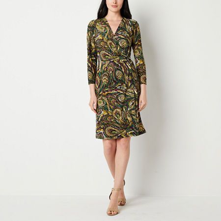 Photo 1 of Black Label by Evan-Picone 3/4 Sleeve Paisley Wrap Dress, 18, Yellow
