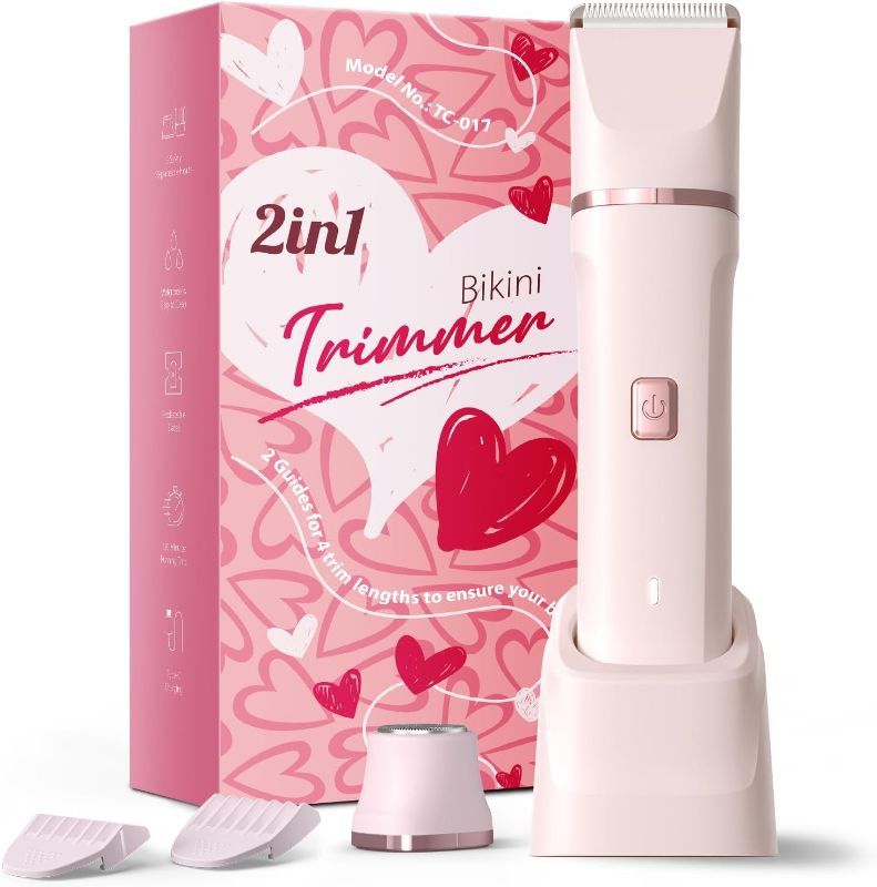Photo 1 of Bikini Trimmer for Women - Painless Electric Razors for Silk Skin,Cordless Body Shaver for Trip,Replaceable Lady Facial Razor, IPX7 Waterproof&Easy Cleaning, Ceramic Blade, USB Charge Dock Pink
