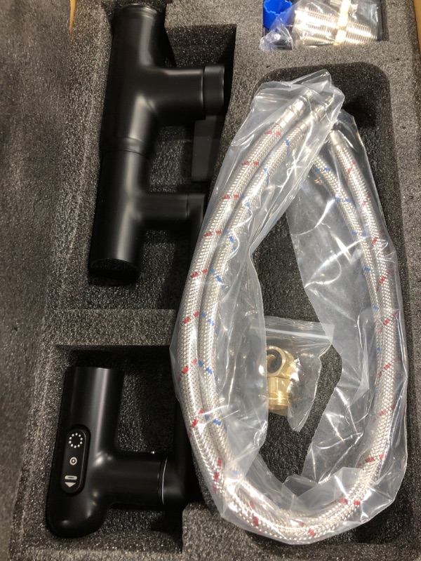 Photo 1 of Lefton Rotatable Bathroom Faucet with Temperature Display in Fahrenheit (Batteries-Free), 3 Water Outlet Modes, Matte Black, BF2204-3